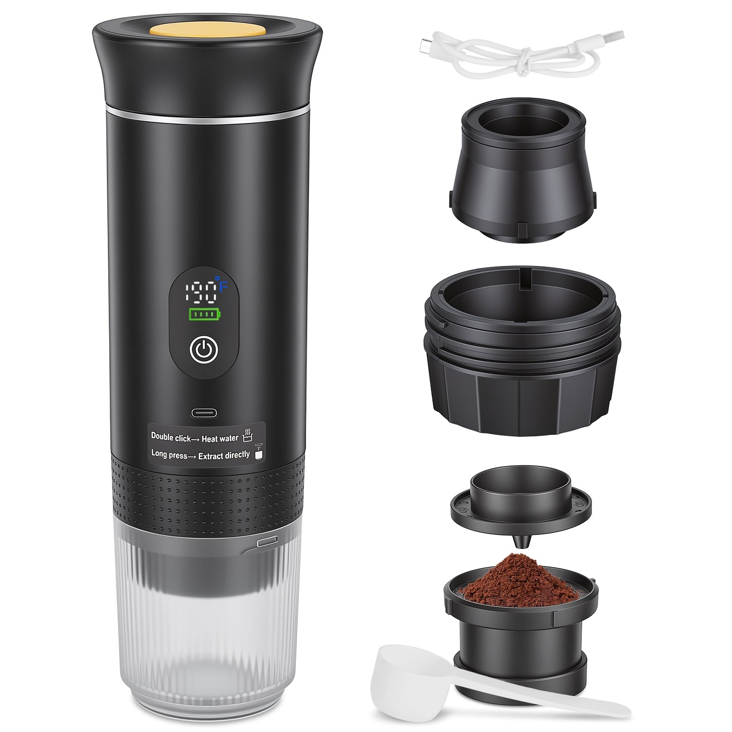 Jazl™ 3-in-1 Ultimate Portable Espresso Machine - Self-Heating & Cordless
