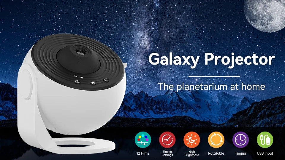 Galaxy Star Projector – 12-in-1 Rotating Planetarium Night Light for Bedroom & Kids