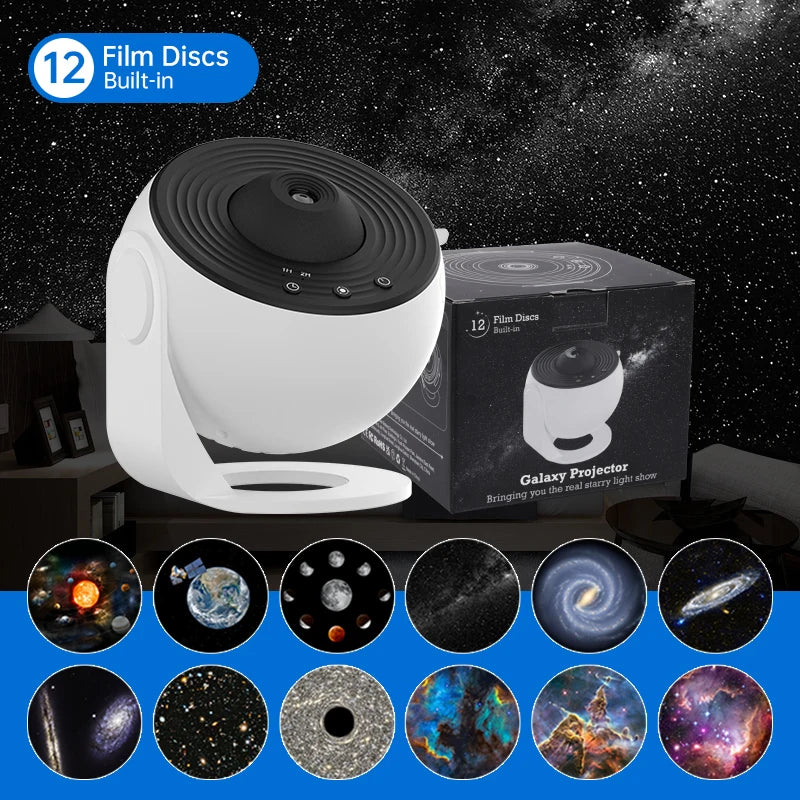 Galaxy Star Projector – 12-in-1 Rotating Planetarium Night Light for Bedroom & Kids