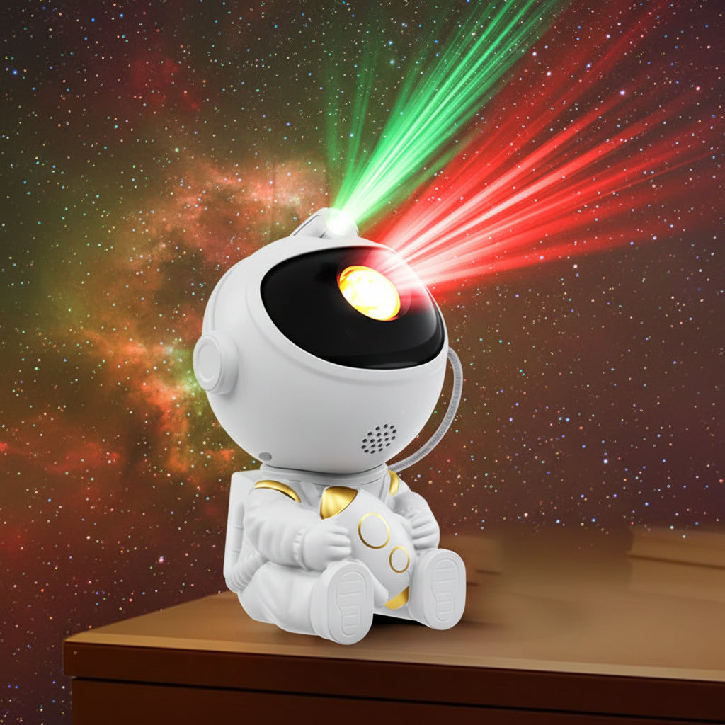 Adjustable astronaut head projector aiming starry sky projection on bedroom wall