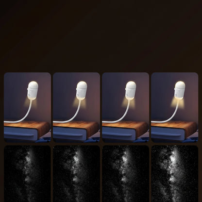 Adjustable brightness control for a starry sky lamp with visual examples of different brightness levels.