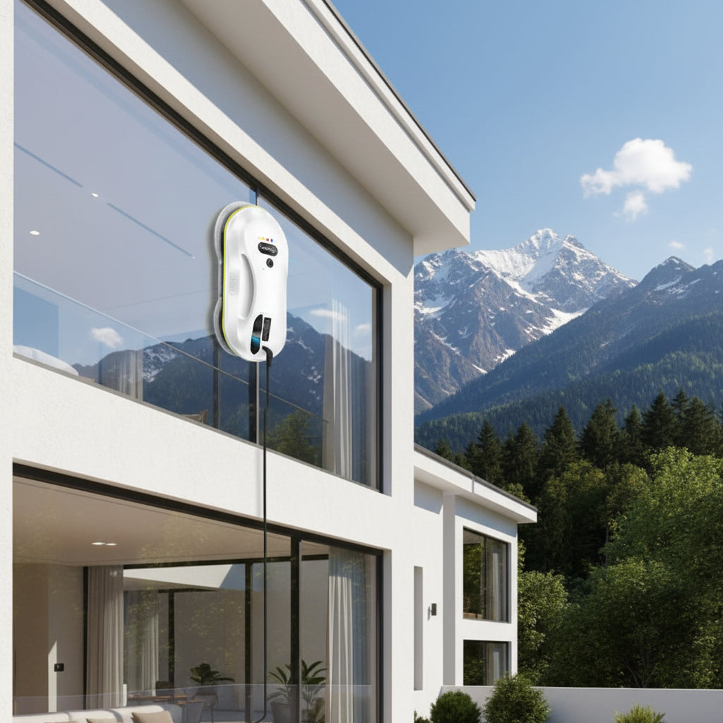 Automatic window cleaning robot with remote control and safety rope