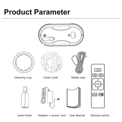 Window cleaning robot package includes remote adapter safety rope pads