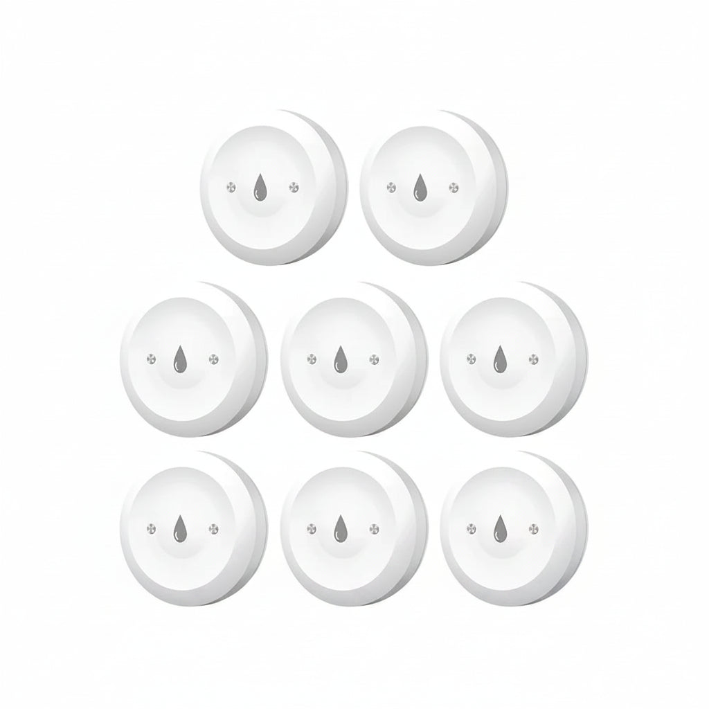 Nine white smoke detectors arranged in a 3x3 grid on a white background with ZigBee logo.