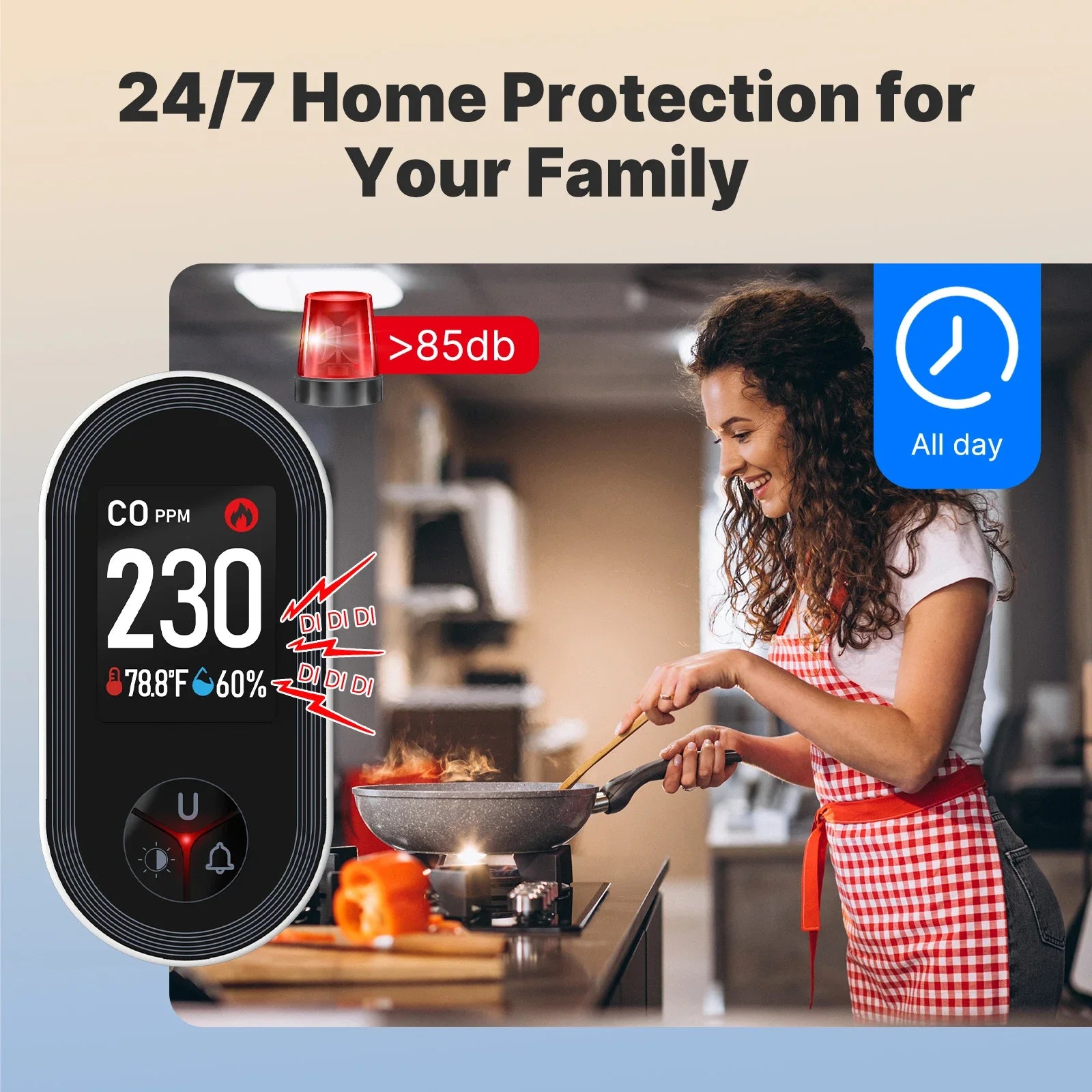 3-in-1 Carbon Monoxide Detector Plug-in – CO Alarm with Temperature & Humidity Display, Home Safety Monitor