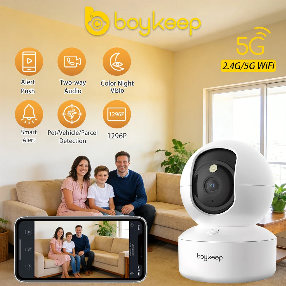 Smart 2K WiFi Security Camera – 360° PTZ Indoor Surveillance with Night Vision & Two-Way Audio
