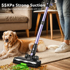 Cordless Vacuum Cleaner 500W 55KPa – Self-Standing Stick Vacuum with LED Display, 60 Min Runtime, Anti-Tangle Brush for Pet Hair & Carpet Cleaning
