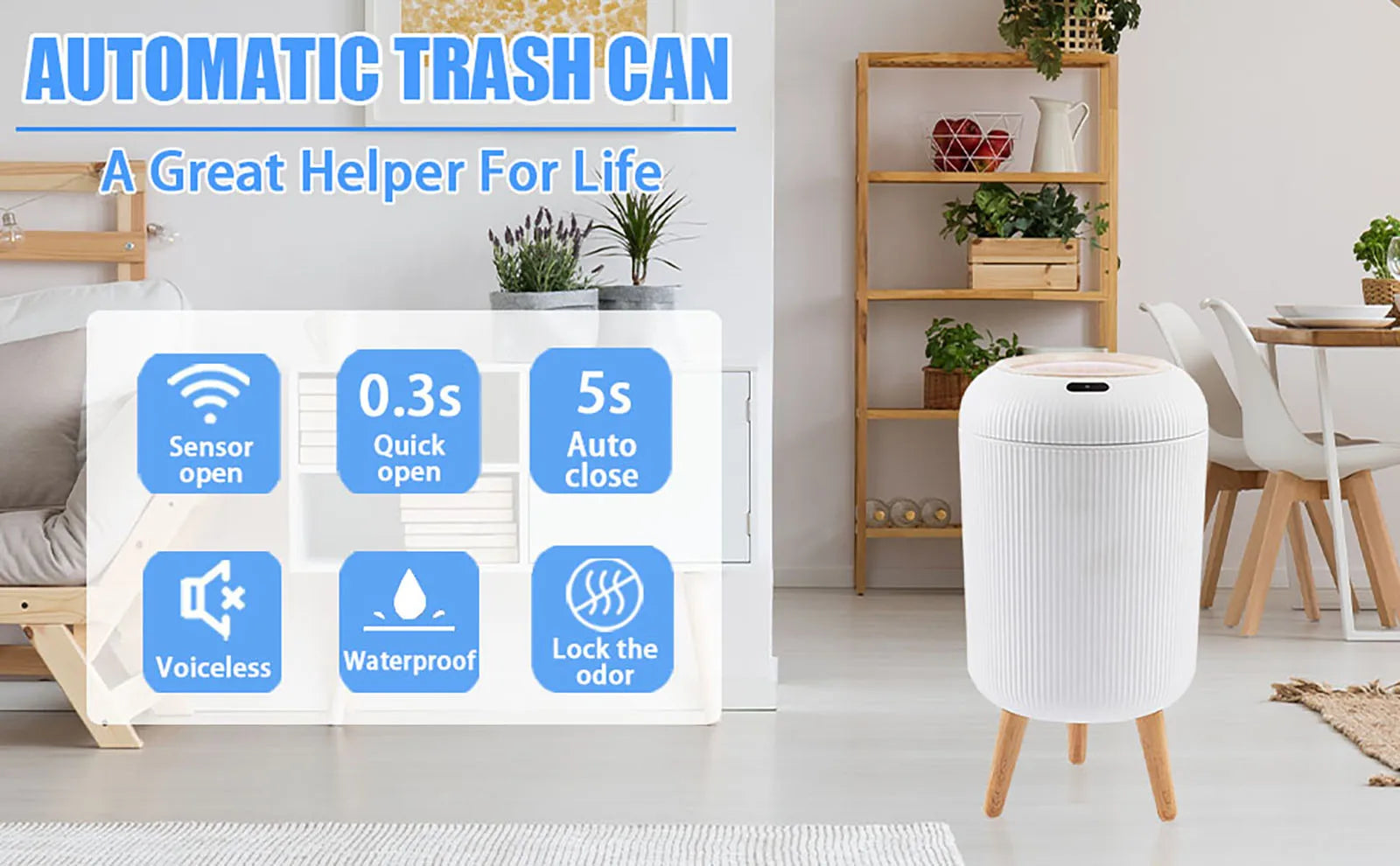 Modern Touchless Smart Trash Can – 10L Automatic Motion Sensor Waste Bin for Bathroom, Bedroom, and Home Office