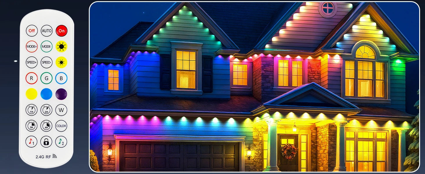 300FT Smart Permanent Outdoor Lights – RGB Color-Changing Eave Lights with App Control, Music Sync & Waterproof Design