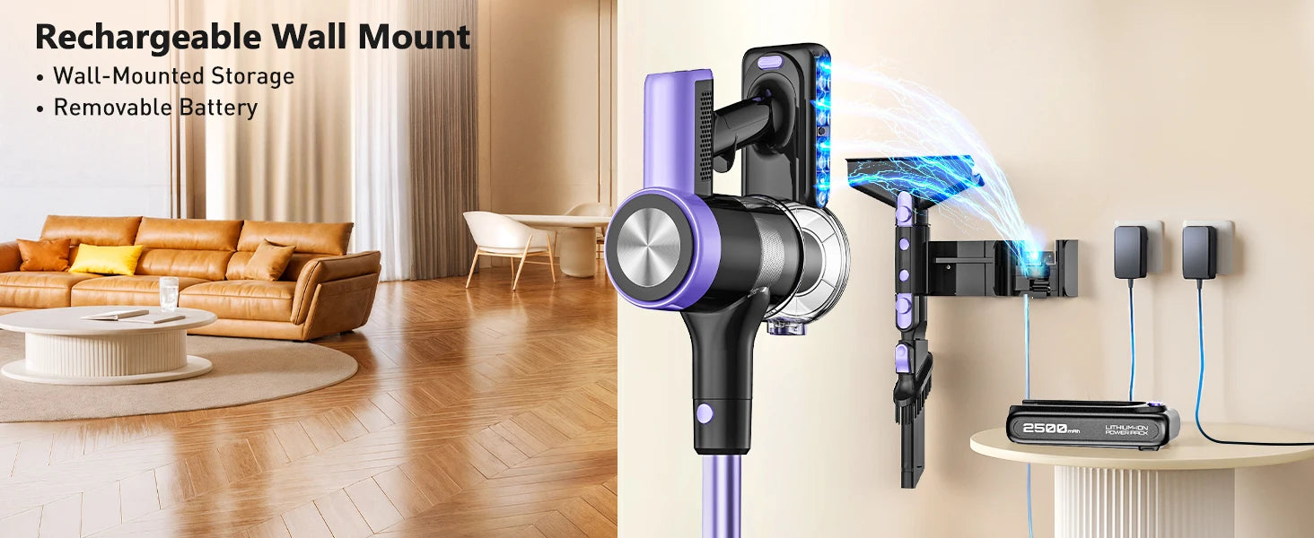 Cordless Vacuum Cleaner 500W 55KPa – Self-Standing Stick Vacuum with LED Display, 60 Min Runtime, Anti-Tangle Brush for Pet Hair & Carpet Cleaning