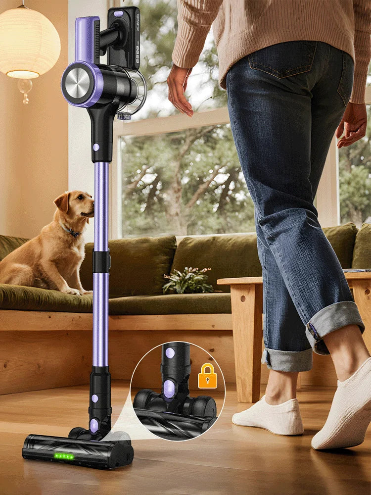 Cordless Vacuum Cleaner 500W 55KPa – Self-Standing Stick Vacuum with LED Display, 60 Min Runtime, Anti-Tangle Brush for Pet Hair & Carpet Cleaning