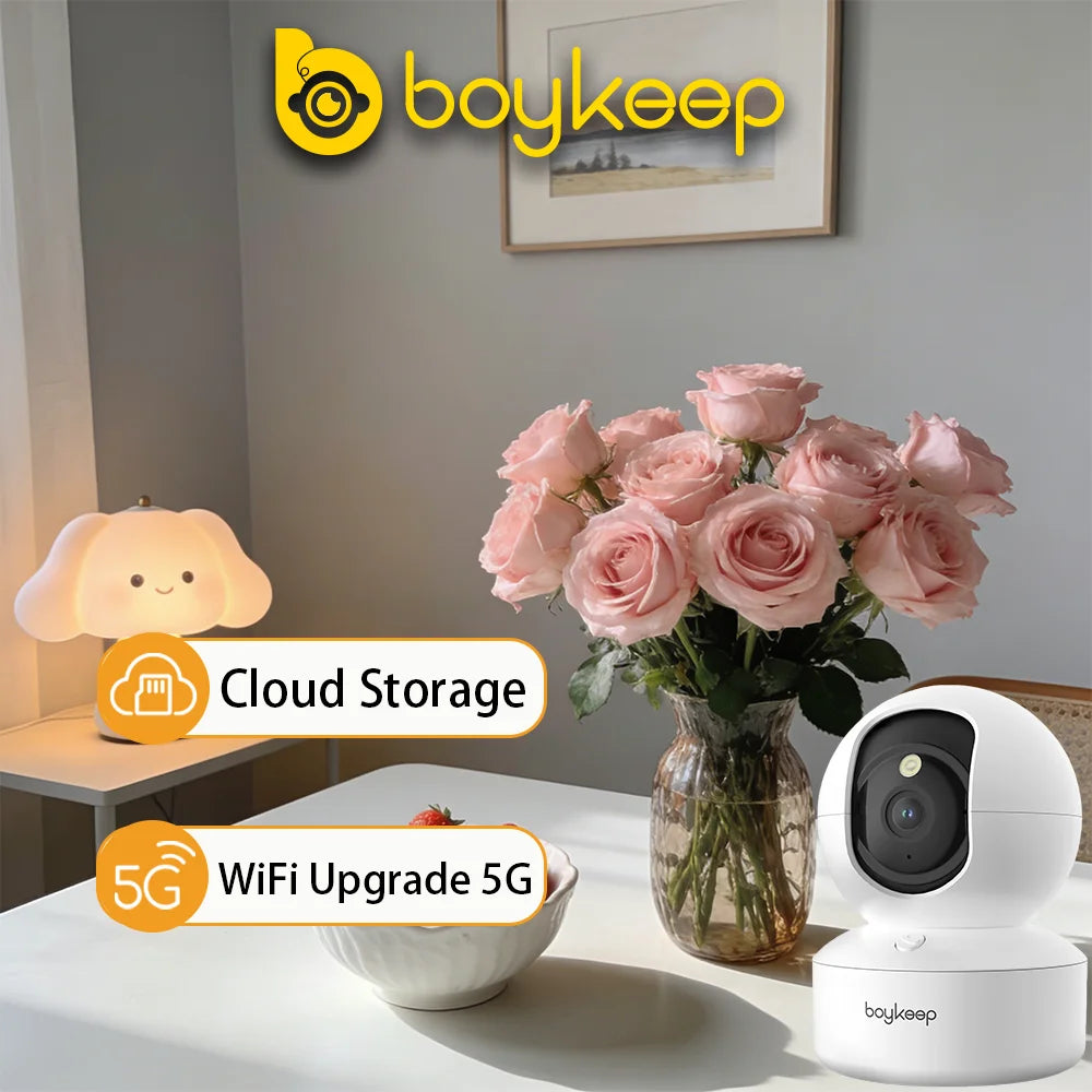 Smart 2K WiFi Security Camera – 360° PTZ Indoor Surveillance with Night Vision & Two-Way Audio