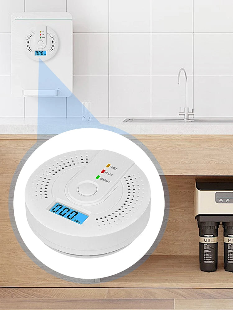 Digital Carbon Monoxide Detector – Battery Powered CO Alarm with LCD Display & Sound Warning for Home Safety