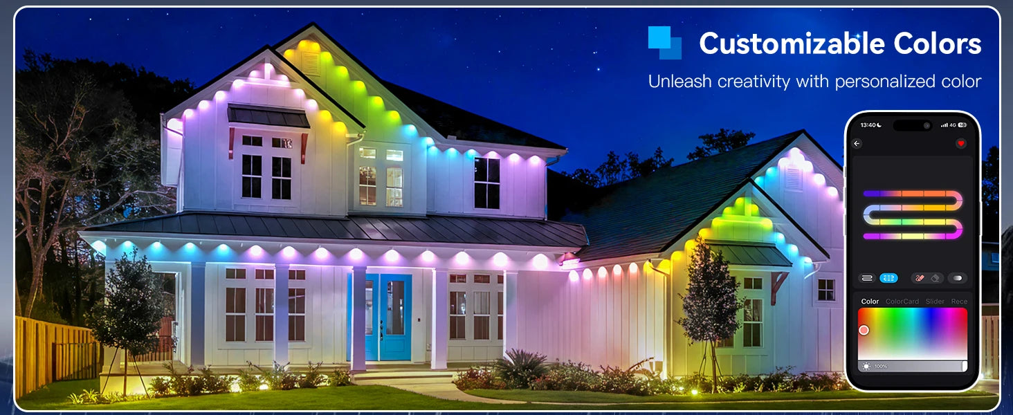 300FT Smart Permanent Outdoor Lights – RGB Color-Changing Eave Lights with App Control, Music Sync & Waterproof Design