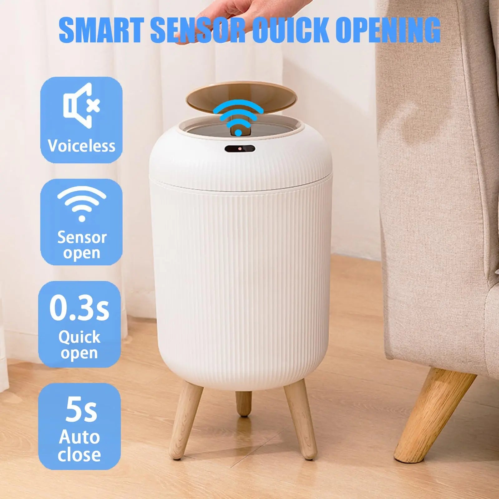 Modern Touchless Smart Trash Can – 10L Automatic Motion Sensor Waste Bin for Bathroom, Bedroom, and Home Office