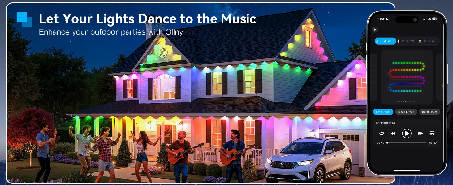 300FT Smart Permanent Outdoor Lights – RGB Color-Changing Eave Lights with App Control, Music Sync & Waterproof Design