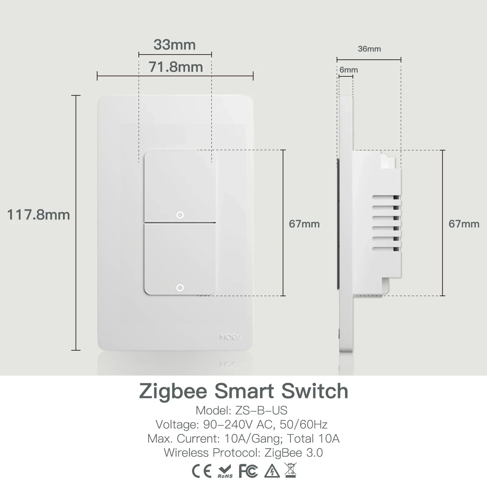 Zigbee Smart Light Switch – Tuya Smart Life Wall Switch (No Neutral Required) Works with Alexa & Google Home