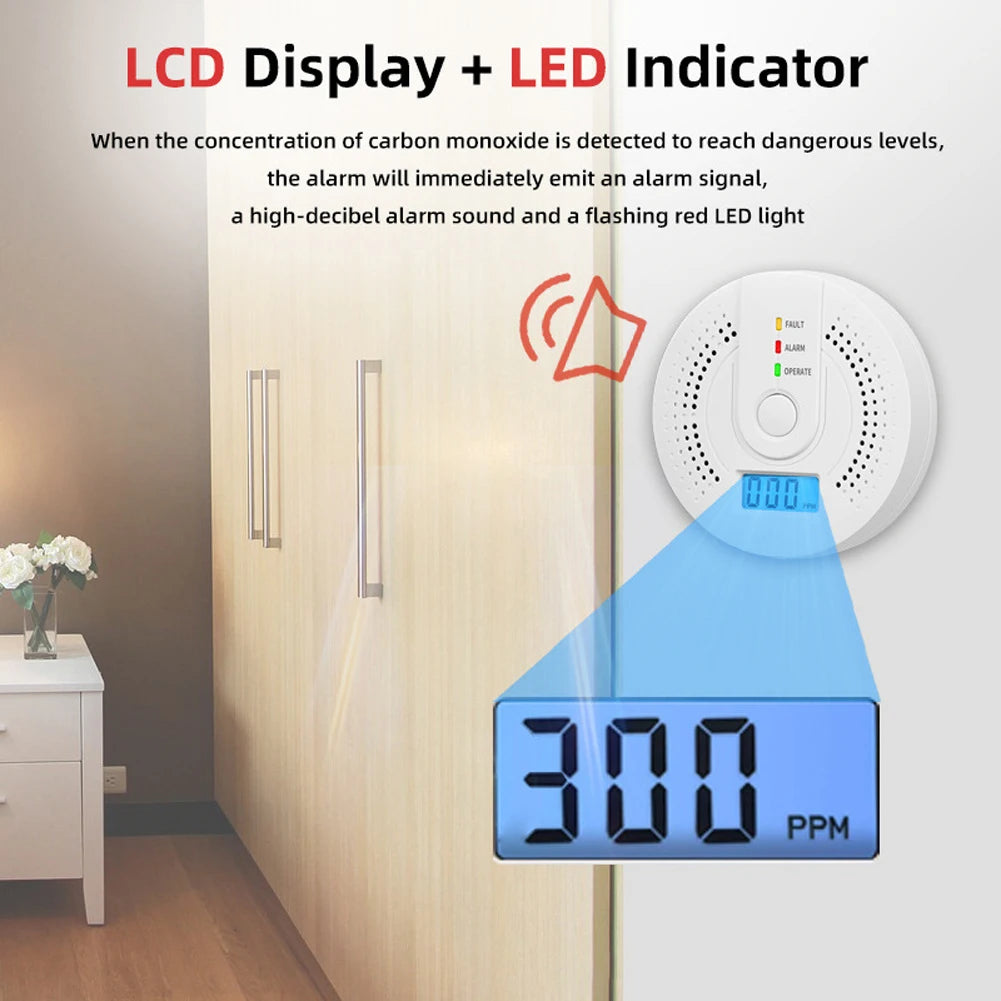 Digital Carbon Monoxide Detector – Battery Powered CO Alarm with LCD Display & Sound Warning for Home Safety
