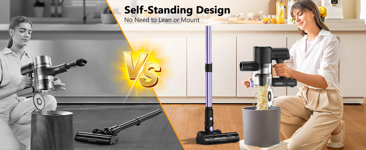 Cordless Vacuum Cleaner 500W 55KPa – Self-Standing Stick Vacuum with LED Display, 60 Min Runtime, Anti-Tangle Brush for Pet Hair & Carpet Cleaning