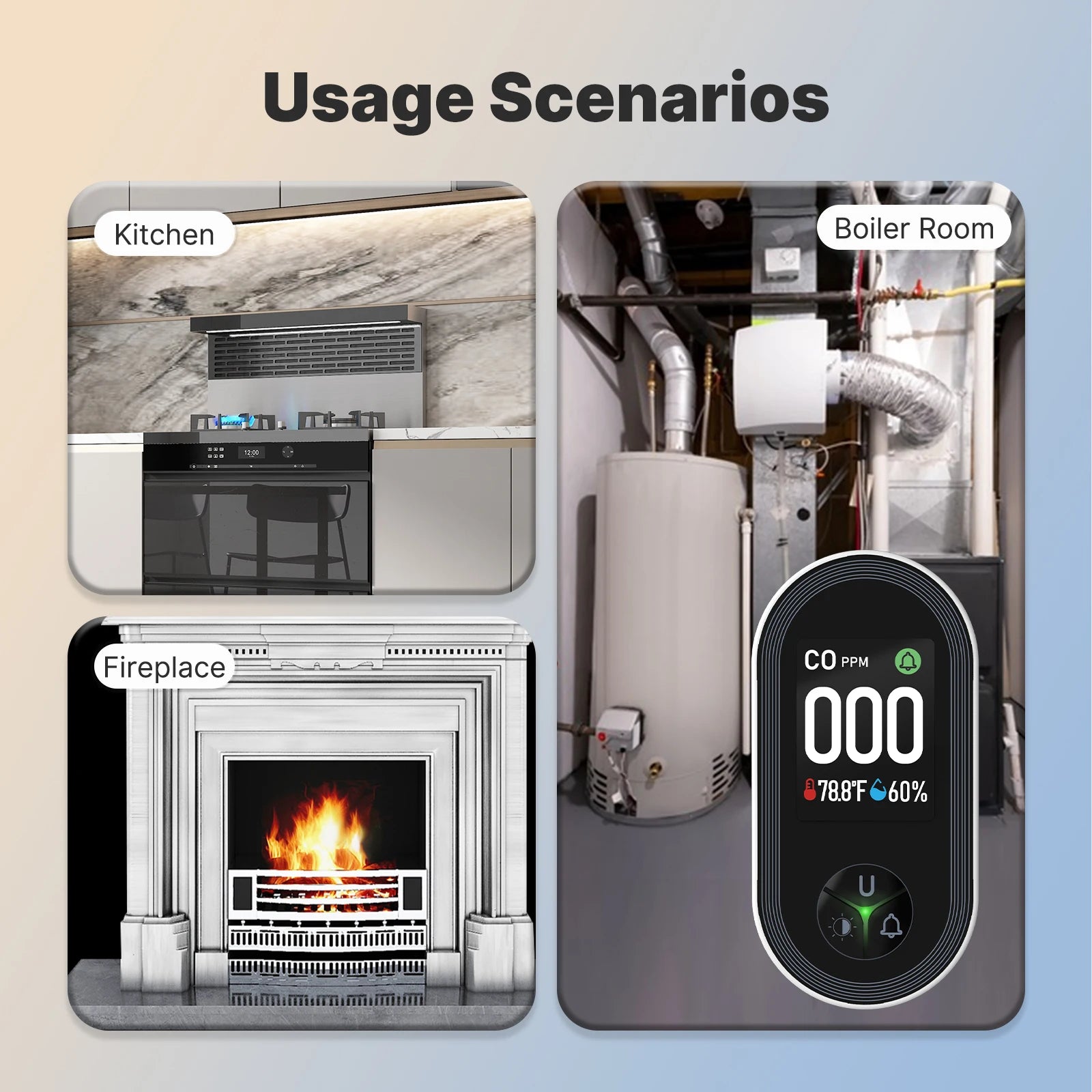 3-in-1 Carbon Monoxide Detector Plug-in – CO Alarm with Temperature & Humidity Display, Home Safety Monitor