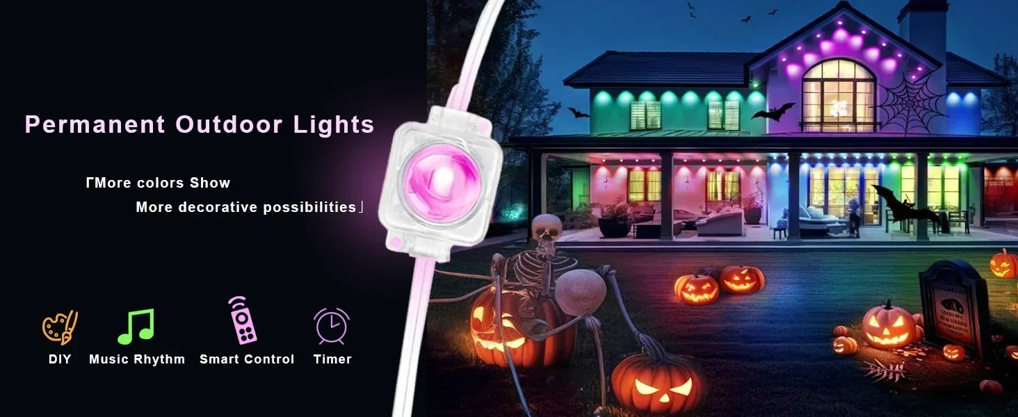 300FT Smart Permanent Outdoor Lights – RGB Color-Changing Eave Lights with App Control, Music Sync & Waterproof Design