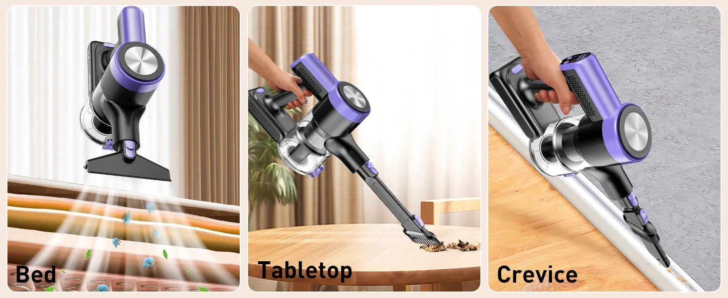 Cordless Vacuum Cleaner 500W 55KPa – Self-Standing Stick Vacuum with LED Display, 60 Min Runtime, Anti-Tangle Brush for Pet Hair & Carpet Cleaning