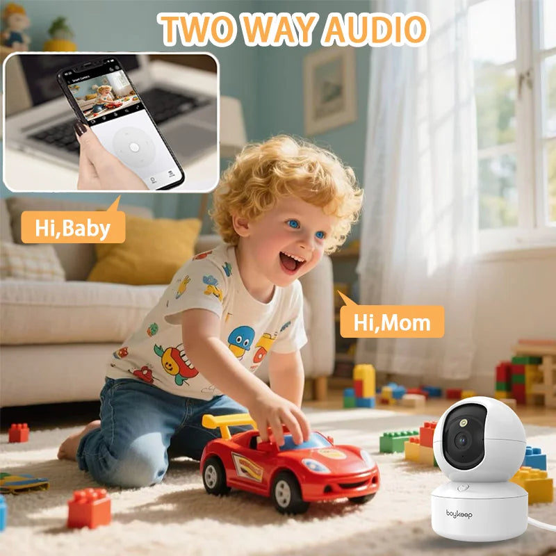 Smart 2K WiFi Security Camera – 360° PTZ Indoor Surveillance with Night Vision & Two-Way Audio