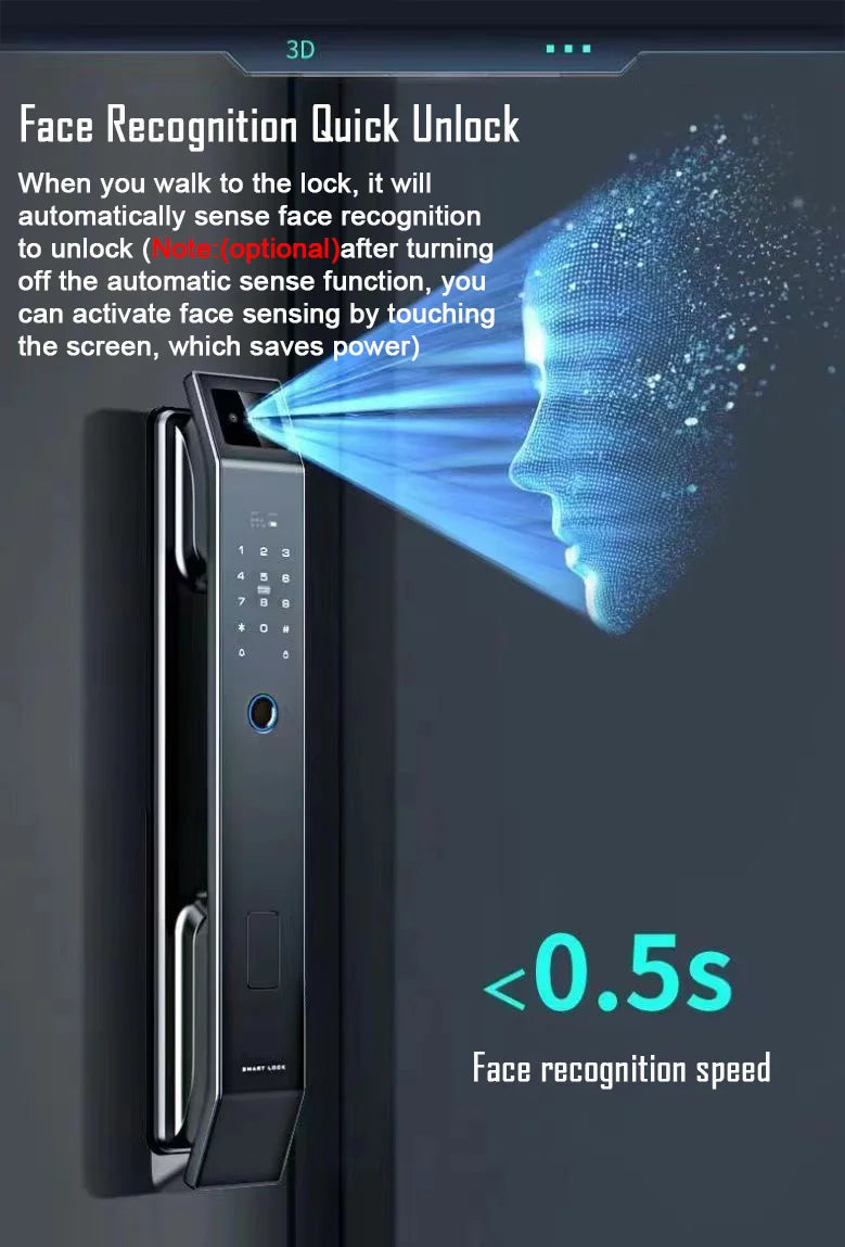 Jazl™ Smart Door Lock — 3D Face Recognition, Fingerprint, PIN & Camera | Keyless Entry Smart Home Security