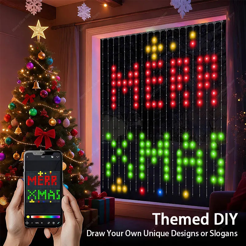 Smart RGB Curtain Lights – App Controlled LED Fairy Lights with DIY Patterns, Music Sync & Remote