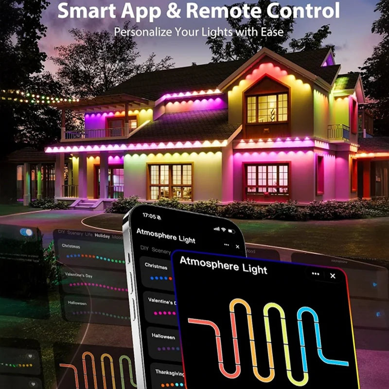 300FT Smart Permanent Outdoor Lights – RGB Color-Changing Eave Lights with App Control, Music Sync & Waterproof Design