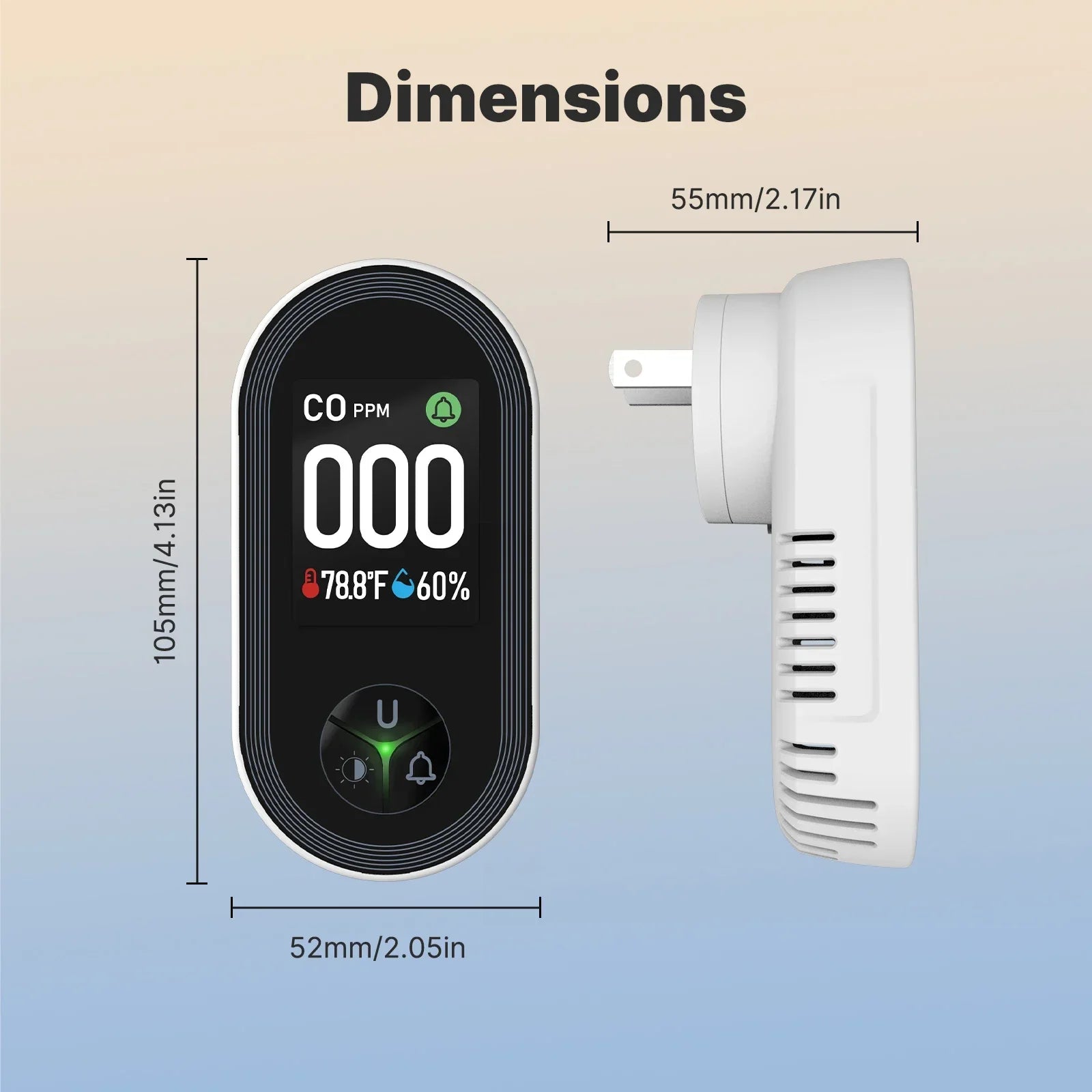 3-in-1 Carbon Monoxide Detector Plug-in – CO Alarm with Temperature & Humidity Display, Home Safety Monitor