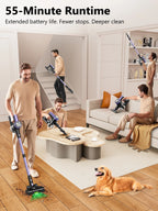 Cordless Vacuum Cleaner 500W 55KPa – Self-Standing Stick Vacuum with LED Display, 60 Min Runtime, Anti-Tangle Brush for Pet Hair & Carpet Cleaning