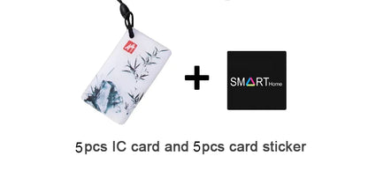Set of 5 IC cards and 5 card stickers with a 'SMART Home' logo on a white background