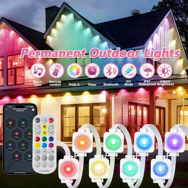 300FT Smart Permanent Outdoor Lights – RGB Color-Changing Eave Lights with App Control, Music Sync & Waterproof Design