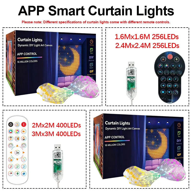 Smart RGB Curtain Lights – App Controlled LED Fairy Lights with DIY Patterns, Music Sync & Remote