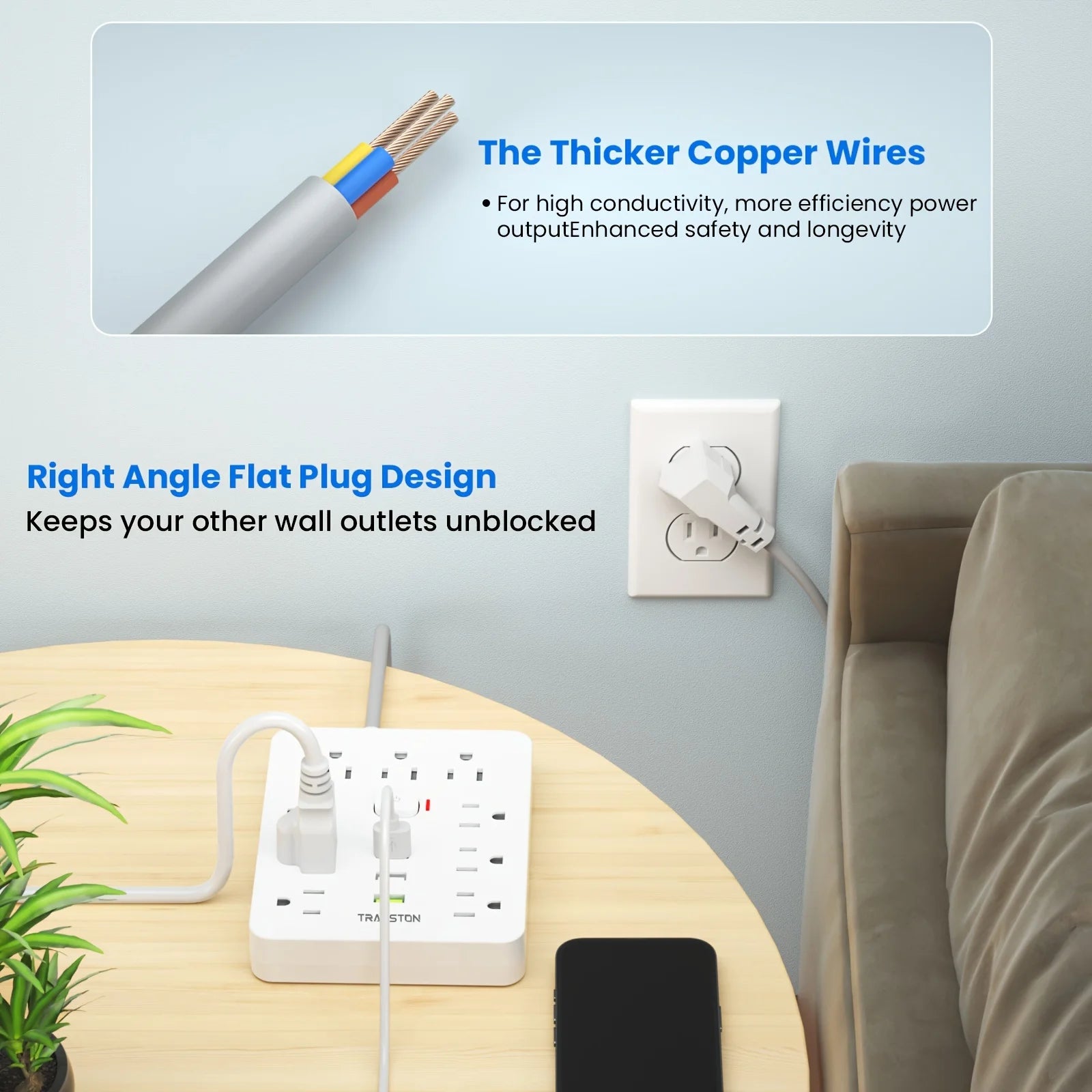 9-Outlet Surge Protector Power Strip – 3 USB Fast Charging Ports & 5ft Extension Cord for Home & Office