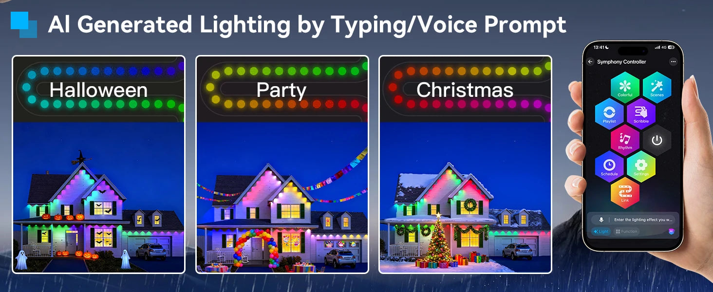 300FT Smart Permanent Outdoor Lights – RGB Color-Changing Eave Lights with App Control, Music Sync & Waterproof Design