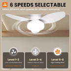 Smart Ceiling Fan with Light – 6-Speed Reversible Quiet Fan with Dimmable LED & Remote Control for Bedroom