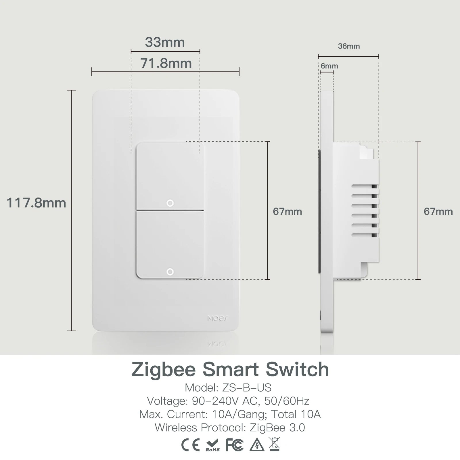 Zigbee Smart Light Switch – Tuya Smart Life Wall Switch (No Neutral Required) Works with Alexa & Google Home