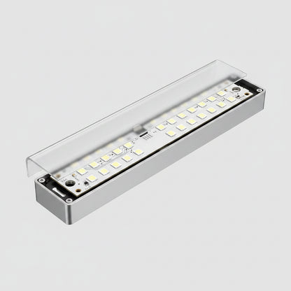 LED light bar with labeled components on a white background