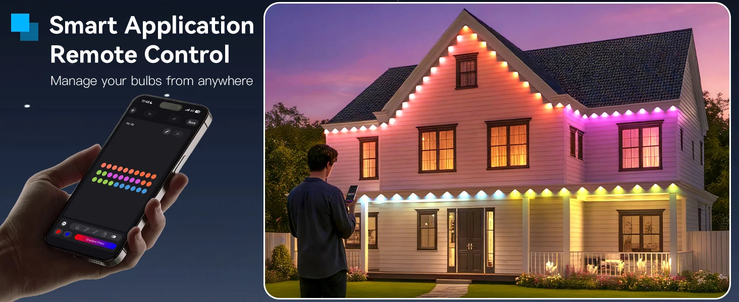 300FT Smart Permanent Outdoor Lights – RGB Color-Changing Eave Lights with App Control, Music Sync & Waterproof Design