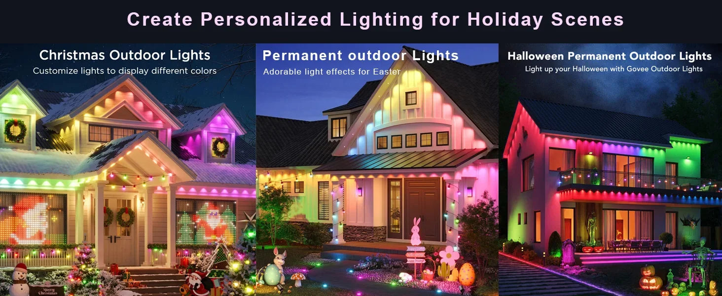 300FT Smart Permanent Outdoor Lights – RGB Color-Changing Eave Lights with App Control, Music Sync & Waterproof Design