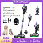 Cordless Vacuum Cleaner 500W 55KPa – Self-Standing Stick Vacuum with LED Display, 60 Min Runtime, Anti-Tangle Brush for Pet Hair & Carpet Cleaning