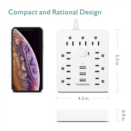 9-Outlet Surge Protector Power Strip – 3 USB Fast Charging Ports & 5ft Extension Cord for Home & Office