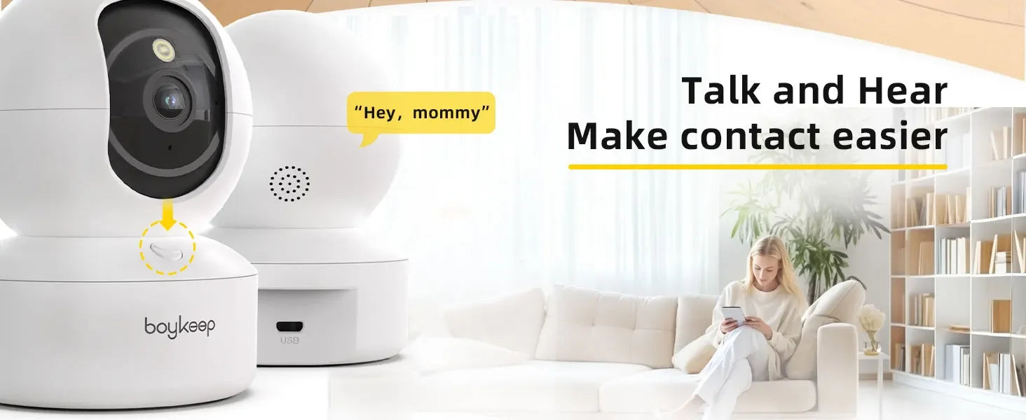 Smart 2K WiFi Security Camera – 360° PTZ Indoor Surveillance with Night Vision & Two-Way Audio