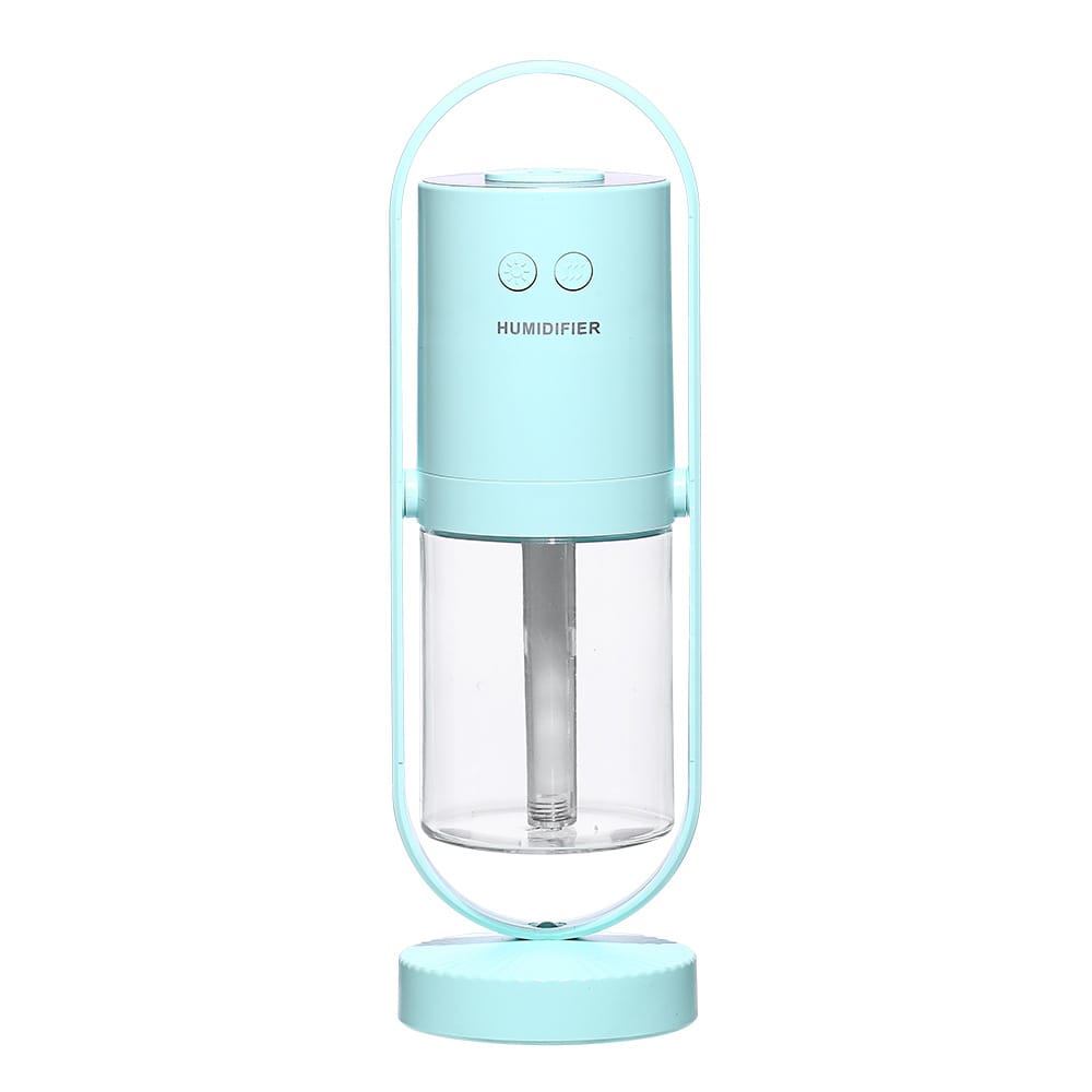 Mint green smart home aroma diffuser and mist humidifier device isolated on a white background.