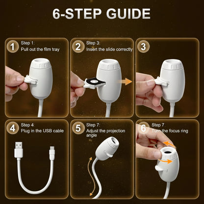 Step-by-step guide for using a USB star projector with on-screen instructions.