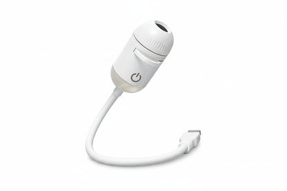 White USB light bulb with power symbol on a white background