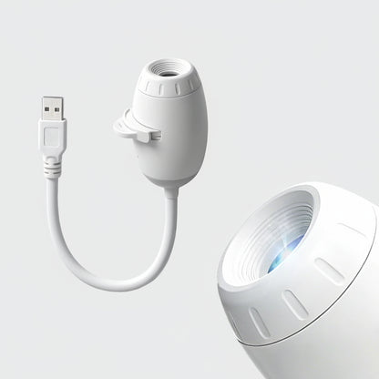 White lamp with USB cable on a light gray background