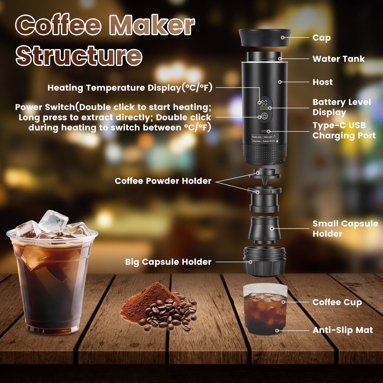 Jazl™ 3-in-1 Ultimate Portable Espresso Machine - Self-Heating & Cordless